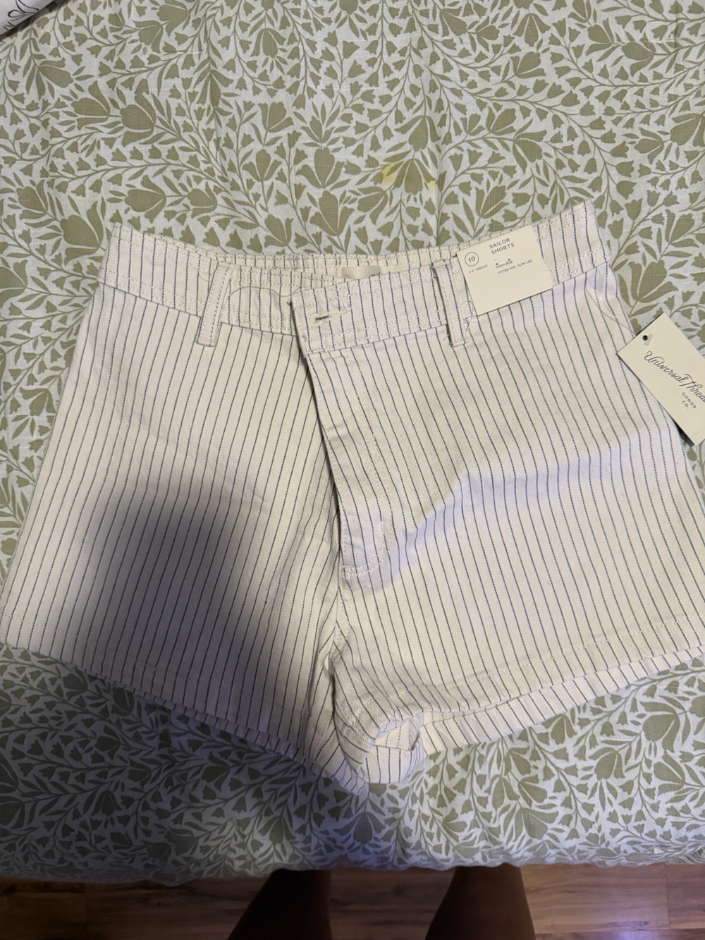 Universal Thread White Shorts with Navy Pinstripes